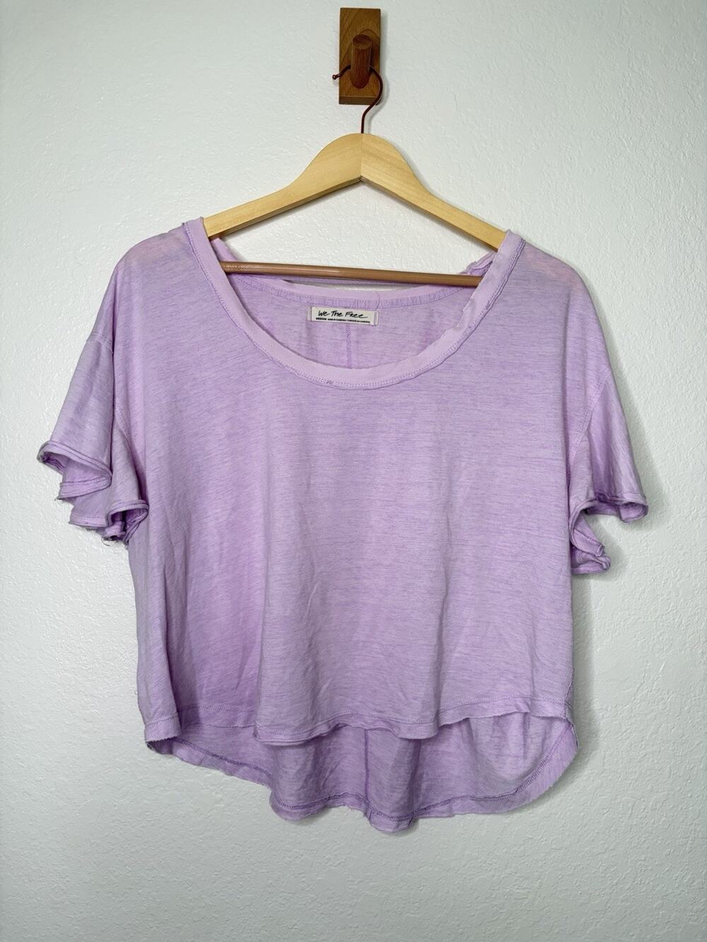 We The Free Ruffle Sleeve Light Purple Crop Top Size Medium Boho Grunge Relaxed